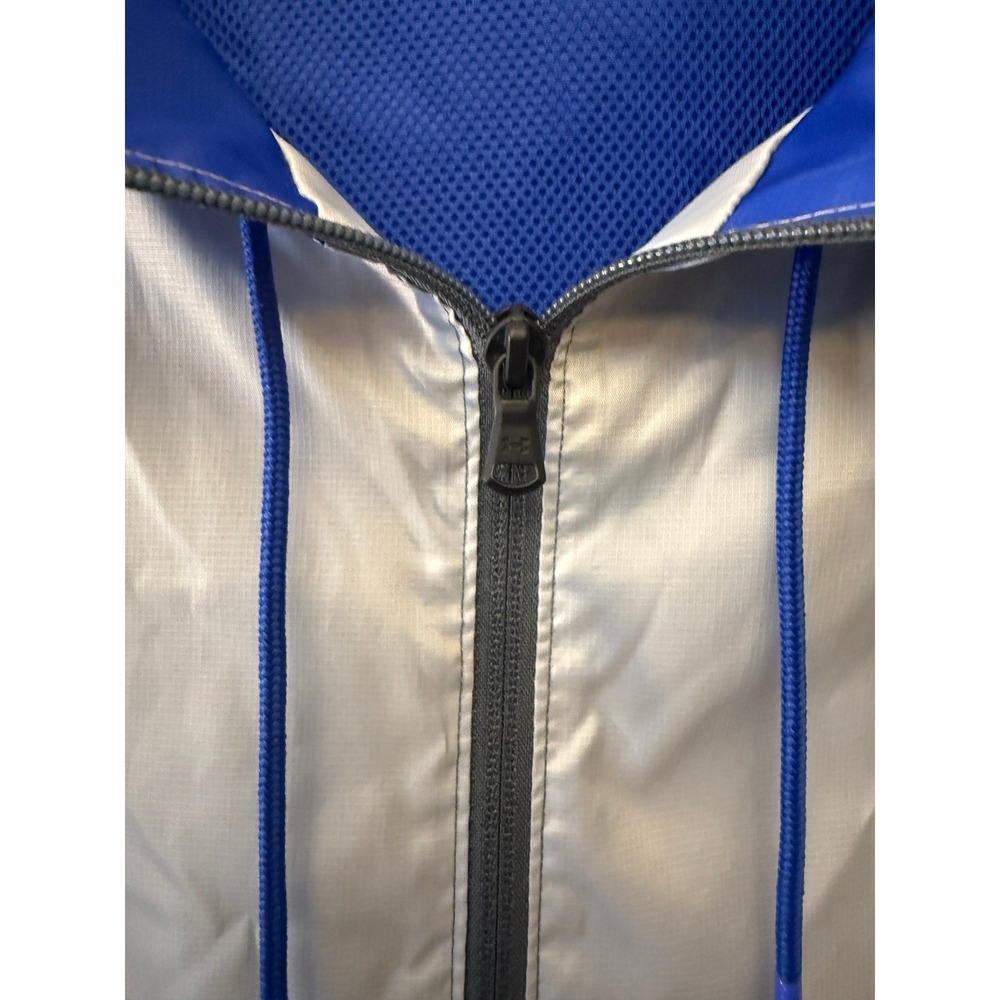 Under Armour Mens Windbreaker Jacket XLT Blue Silver Grey Hooded - Picture 10 of 11